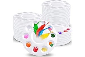 MUXHEL 40PCS Paint Palette, Plastic Round Paint Tray Palette with 10 Wells and 1 Central Reservoir, White Paint Pallets for Children Acrylic Oil Watercolor DIY Craft Professional Art Painting
