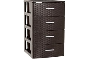 AC - Cajonera de Ordenación Modelo Rattan - 4 Niveles - Torre de almacenaje Multiusos, Organizador Auxiliar, Almacenamiento, baño - 61,5 x 36,5 x 36,5 cm - Color Wengue