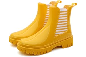 Jesindr Wellies Women, Waterproof Stripe Wellington Boots for Ladies, Non Slip Ankle Rubber Boots, Short Chelsea Welly Boots