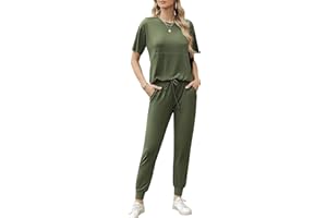 Irevial Décontracté Femme Ensembles Survetement de détente Yoga Sportswear Ensemble de pyjama et col rond Tenue de 2 pièces casual Survêtement Jogging pour le fitness