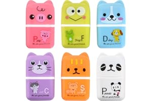 ZIMOER 6 Pieces Cartoon Roller Eraser, Funny Erasers, Cartoon Animal Eraser with Shaving Roller Case, for School, Home, Office, Sketching