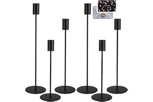 KIMIGO Juego de 6 Candelabros Decorativos de Metal, Estilo Retro Negro para Comedor, Portavelas Alto para Velas Cónicas
