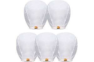 DOUZI Chinese Sky Lanterns Environmental Friendly 100% Biodegradable Material No Assembly Required, for Wishing Wedding Birthday Party (5 Pack)