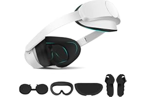 VAKDON VR Silicone Cover Accessories Compatible for Pico 4 VR, Lens Protective Cover, Anti-Throw Controller Grip Cover, VR Face Cover and Headrest Cushion Cover, 4in1 Protective Sleeve Kit (Black)