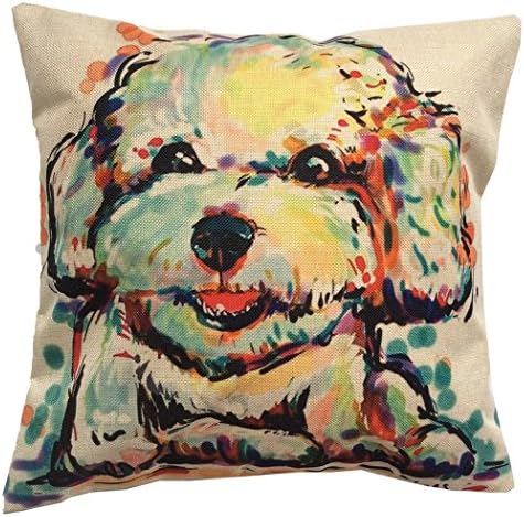 Moyun “Cute Pet” Dogs Pattern Cotton Linen Home Decor Throw Pillow Case Cushion Cover (Bichon Frise)