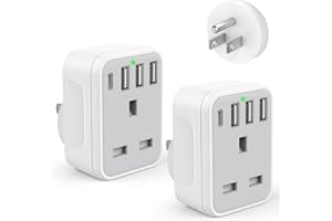 OMIVINE 2 Pack USA Travel Adapter, American Plug Adapter UK to US with 4 X USB Ports (1 USB-C Fast Charging), UK to US Plug Adapter for USA Canada Mexico Colombia Cuba Guyana Thailand and More (Type B)