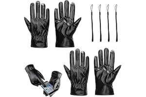 SUEVUT 4 Pièces Gants Noir Cuir Homme Kit, Gants Tactiles Moto Hiver, Faux Cuir ChaudÉpais Toison Hiver Gants Conduite, avec Cordon, pour Coupe-Vent, l'extérieur, Conduite, Camping