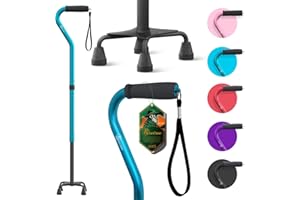 BeneCane Canne de Marche Pliable à 4 Pieds avec poignée rembourrée Douce pour Hommes et Femmes - Léger et Confortable - Base Stable - Aide pour Hommes, Femmes et Personnes âgées