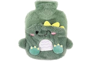 Stickerboy Hot Water Bottle with Novelty Plush Super Soft Cover Premium Natural Rubber 400ml Cute Fluffy Dinasor Hot Water Bag Helps Provide Warmth and Comfort Women Teenagers Birthday Presents