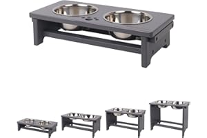 Raised Dog Bowls For Small Dogs, Dog Bowls With Stand, Dog Bowl Stand Bamboo With 2 Stainless Steel Bowls By Nothing Burger(Grey)