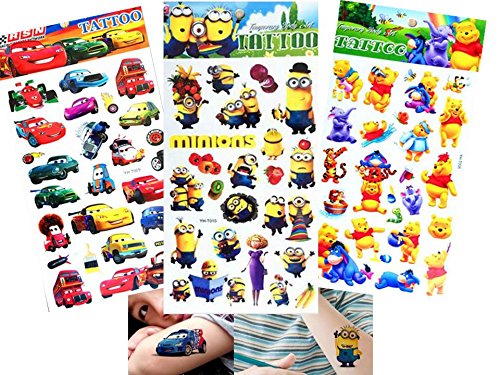 3 Bögen Cartoon Zeichentrick Tattoos Fake Tattoos Geschenk für Kinder