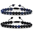 M MOOHAM Bracelets for Men Christmas Gifts - 8mm Natural Tiger Eye | Matte Agate | Lava Rock Bracelets Set for Men, Birthday Christmas Gifts for Dad Grandpa Boyfriend Husband Son Brother