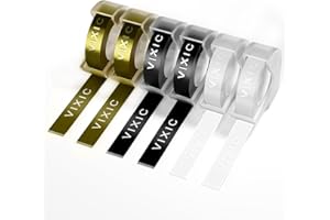 VIXIC 6x Cintas para Impresoras De Etiquetas compatible para usar en lugar de 3D Embossing Label Tapes para DYMO Junior Omega Motex E-101 E-303, 9 mm x 3 m, Negro/Transparente/Oro 3D Embossing Etiquetas