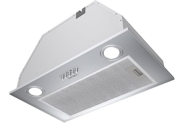 Hermitlux Campana Extractora 52cm Encastrable, Extractor Cocina Flujo Aire 750m³/h, 68dB, Iluminación LED, Filtro de Carbón, Acero inoxidable