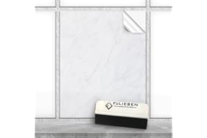 FoLIESEN Naklejki na płytki 20 x 25 cm do łazienki, kuchni, łazienki – samoprzylepna folia na płytki – 5 płytek samoprzylepnych + rakiel, .:biały marmur – 20 x 25 cm