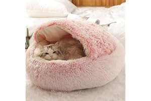 COJJ Letto per gatti morbido, rotondo, in morbido peluche, con cappuccio, per interni e invernali, per animali domestici, antiscivolo, lavabile in lavatrice, 1 40 cm, colore: Rosa