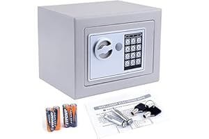 Himimi® Ognioodporny sejf, wodoszczelny, mały sejf elektroniczny, 2 x klucz i śruba mocująca, sejf ścienny z 2 podwójnymi bolcami stalowymi, sejf meblowy, sejf stalowy, 23 x 17 x 17 cm