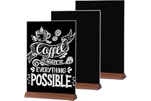GUOKOFF Lavagna da Tavolo A5, 3 Pezzi Lavagna Piccola, Lavagna con Base in Legno, Lavagnette Cancellabili Neri, Lavagnette con Supporto per Messaggi per Compleanno Matrimonio Cafe
