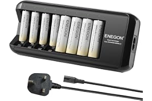ENEGON Rechargeable AA and AAA Battery Charger, Fast 8 Slots with 4 Rechargeable AAA 1100mAh&4 AA 2800mAh Ni-MH Pre-Charged High Capacity for Home Toys and Electronics