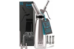 B-ARS grädddispenser 1L rostfritt stål, gräddsyfon med munstycken och borste