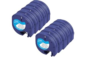 Molabel 10pack Compatible Letratag Label Tape Replacement for Dm Letratag 91221 S0721610 91201,12 mm x 4 m Black on White Plastic Letratag Tape for LT-100H LT110T TLabel Printers Black on White