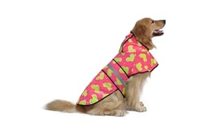 HDE Hunde-Regenmantel mit Kapuze, Zupfponcho für kleine bis große Hunde und Welpen, rosa Enten, XL