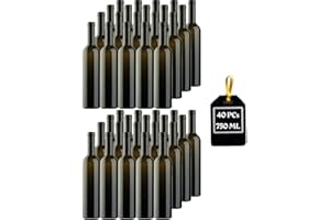 Firmadigaranzia srl FDG | 40 Bottiglie vuote Bordolese in Vetro Scuro UVAG per Vino Rosso, Bianco e Rosato con Imboccatura idonea per Tappo in Sughero, 750 ml