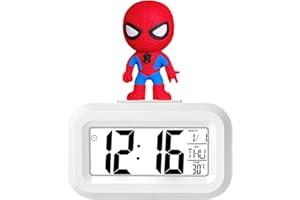 HOAQPPOY Spiderman Sveglia Digitale da Comodino Bambini, Spiderman Bambina, Sveglia Intelligente Bambina con Temperatura Data Snooze, Sveglia Digitale per Bambini,Spiderman Bambina Regalo (bianco3)