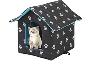 MUYYIKA Casa para gatos para exteriores, resistente al invierno, impermeable, resistente a la intemperie, casa para mascotas, suave y cálida, cueva para perros al aire libre, con cojín extraíble para