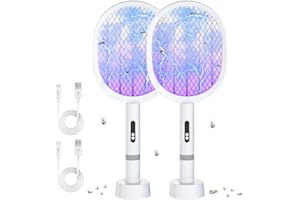 DANGZW Racchetta Zanzare Elettrica 2pz: 4800V Racchetta Zanzare Elettrico 2in1 con Base di Carica USB-C, Batteria Ricaricabile 1800mAh & LED UV - Scacciamosche Elettrica per Interno ed Esterno