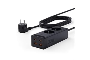 TESSAN 30W USB-C Uttag, GaN USB-C Snabbladdare med 2 portar, Förlängningssladd med 5 meter och överspänningsskydd 3600W för k