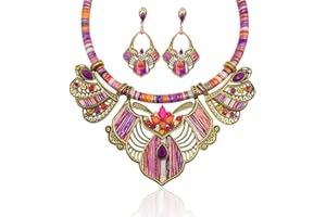 REYOK Etnica Multicolore Collana Orecchini Etnico Collana Bavaglino Set Collana e Orecchini Boho Gioielli Etnici per Donne, Stile Vintage