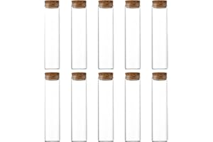 QUUPY 10PCS 60ml/2oz Empty Clear Glass Test Tubes Reagent Bottle with Cork Stoppers for Foods Cosmetic Candy Tea Powder Liquid Dispenser