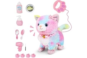 Fivtsme Chien Électronique interactif, Chien de Jouets Électriques, Jouet électronique en Peluche pour Chat avec Laisse télécommandée, Marche, Aboiements, Cadeau Fille 3 4 5 6+ Ans