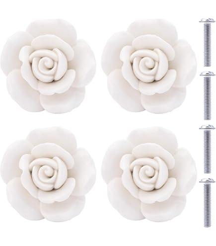 8 Pièces Vintage Fleurs De Rose Forme Boutons De Porte En Céramique/Pull/ Poignée Pour Meuble De Cuisine Tiroir Placard Coffre, Commode, Armoire
