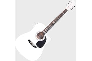 Classic Cantabile WS-10WH-CE Guitare Western avec micro (Acoustique et amplifiée, Dreadnought, Cutaway, EQ 3 bandes + Presence, Accordeur avec écran LCD, XLR et jack) blanc brillant