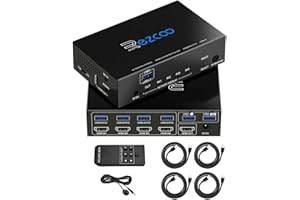 ROFAVEZCO Conmutador KVM USB 3.0 HDMI de 4 puertos 4 en 1 salida 4K 60 Hz 4 en 4 salidas SPDIF 5.1 de audio - Mouse/teclado/Wireless USB para PC, Printer, escáner, Windows, Linux,