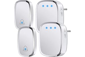 YYQ Campanello Senza Fili da Esterno Impermeabile IP44, Wireless Doorbell con Raggio d’Azione 300M, Indicatore LED, 2 Trasmettitori Pulsante e 2 Ricevitori, 5 Volume Regolabile, 36 Suonerie (Bianco)