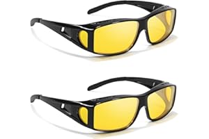 LVIOE 2PC Night Vision Polarised Fit-Over Glasses for Men & Women, TAC Yellow Lens with Anti-Glare Headlight Night Driving Glasses