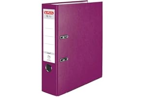 Herlitz Segregator Q.file | Grzbiet 8 cm | Powelkany Folią PP | Organizer Biurowy na Dokumenty A4 | Wymienna etykieta | Mechanizm dźwigniowy z listwą dociskową | Mieści 600 Kartek | jagodowy