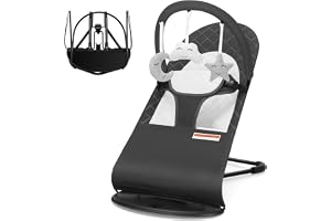 Baby Rocker Bouncer, 3-Stage Baby Rocking Chair Swing Chair Recliner Seat, Max Weight 9kg, Ultra Light Weight, 3-point safety belt, One Fold Button, Anti Skid (Dark Gray)