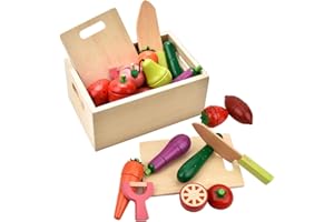 CARLORBO Wooden Cutting Play Food set - Pretend Children Play Kitchen Food Wooden Cutting Vegetables set Wooden Toys for 2 3 Year Olds
