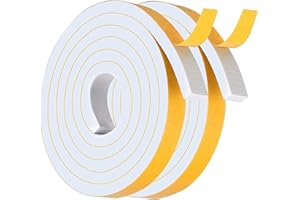 FELUOG Taśma uszczelniająca do drzwi, okien, 10 mm (szer.) x 6 mm (śr.) / 8 m (dł.) samoprzylepna taśma piankowa, uszczelka do drzwi, uszczelka gumowa do izolacji akustycznej, biała