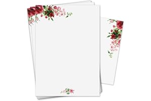 YOUNIKAT Juego de papel de carta | membretes de carta con sobre | DIN A4 | papel con estampado acuarela vintage flor | amor boda San Valentin invitación | dv_440