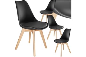 TecTake® Set di 4 Sedie da Cucina, Sedie Sala da Pranzo con Seduta Ergonomica, Design Moderno, Struttura Solida, Massimo Comfort, Facili da Pulire e Versatili - Nero