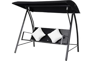 Outsunny 3-Sitzer Hollywoodschaukel Schaukel Polyrattan Metall mit Kissen belastbar bis 360kg Neu (Schwarz)