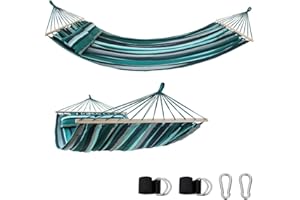‎YOUR GEAR yourGEAR Kauai - XXL Hängematte 240x160 cm mit Kissen | Hohe Belastbarkeit 300 kg | Smaragd oder Aqua | Baumwolle | Stabhängematte ideal für 2 Personen |TÜV geprüft | inkl. Befestigungsset