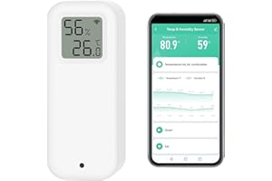 ZECAMIN Termometro Igrometro Intelligente Digitale, Sensore di Temperatura e Umidità WiFi con Fodera Magnetica Autoadesiva, Sensore di Temperatura di Calibrazione con Notifiche dell'App.Compatibile Alexa.1PCS