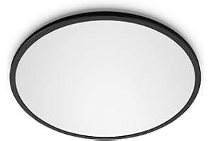 Philips Lighting Lampada da Soffitto LED Superslim, Equivalente a 15 W, 27 K, IP20, Non Dimmerabile, Metallo, Nera, 15 W