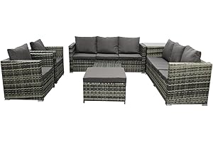 COZYBRITE Rattan Garden Furniture Corner Sofa Set with Coffee Corner Tables Chairs 9 Seater for Outdoor Patio Backyard SFS098
